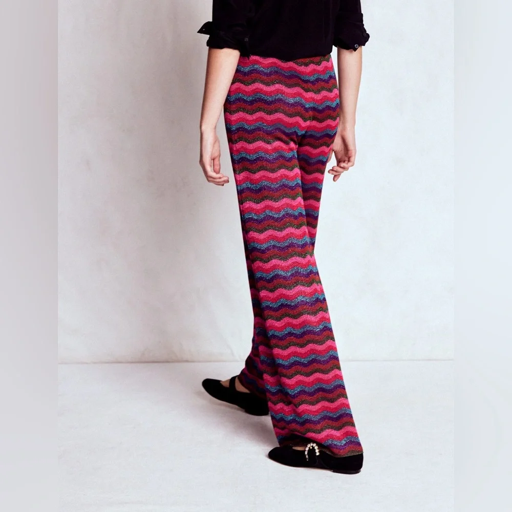 NWT Boden Jacquard Knitted Trousers in Jewel Toned Metallic Wave